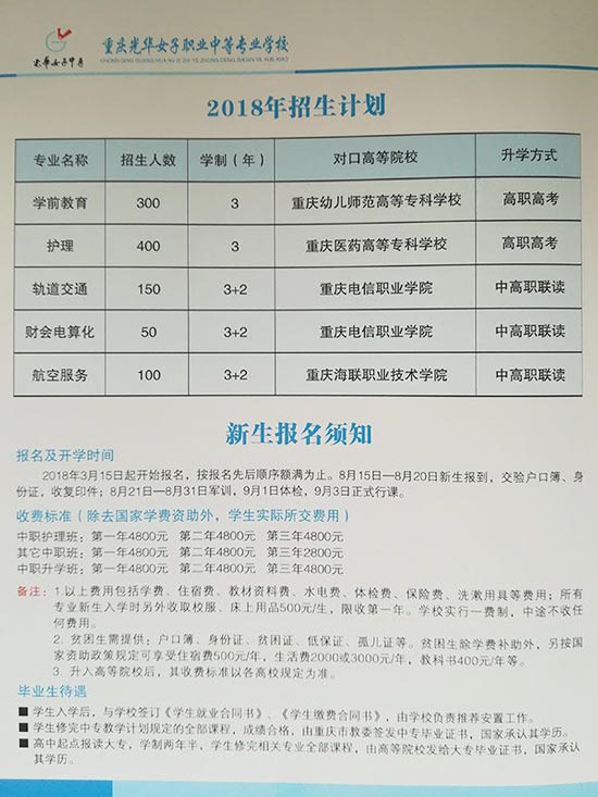 重庆光华女子学校招生简章